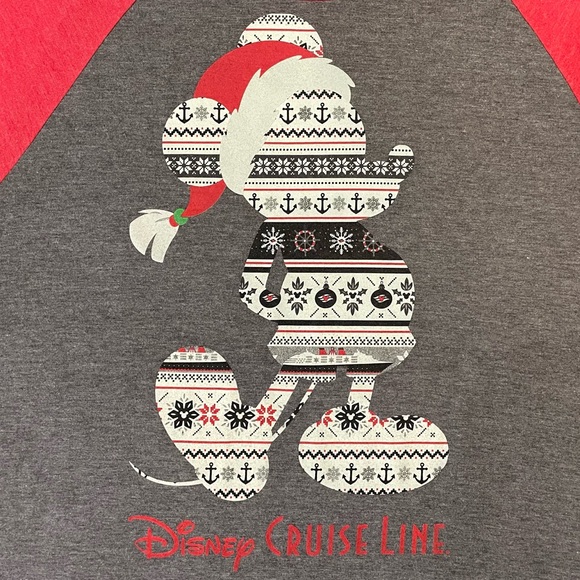 Disney Mickey Mouse Fair Isle Christmas Print Raglan Baseball Shirt - Picture 5 of 13